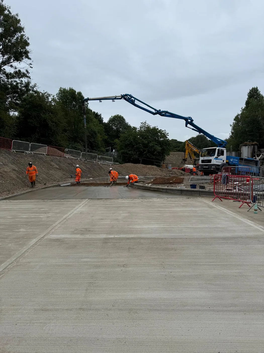 Concrete road construction with pump at Kilburn to Marehay rising main scheme, Derbyshire