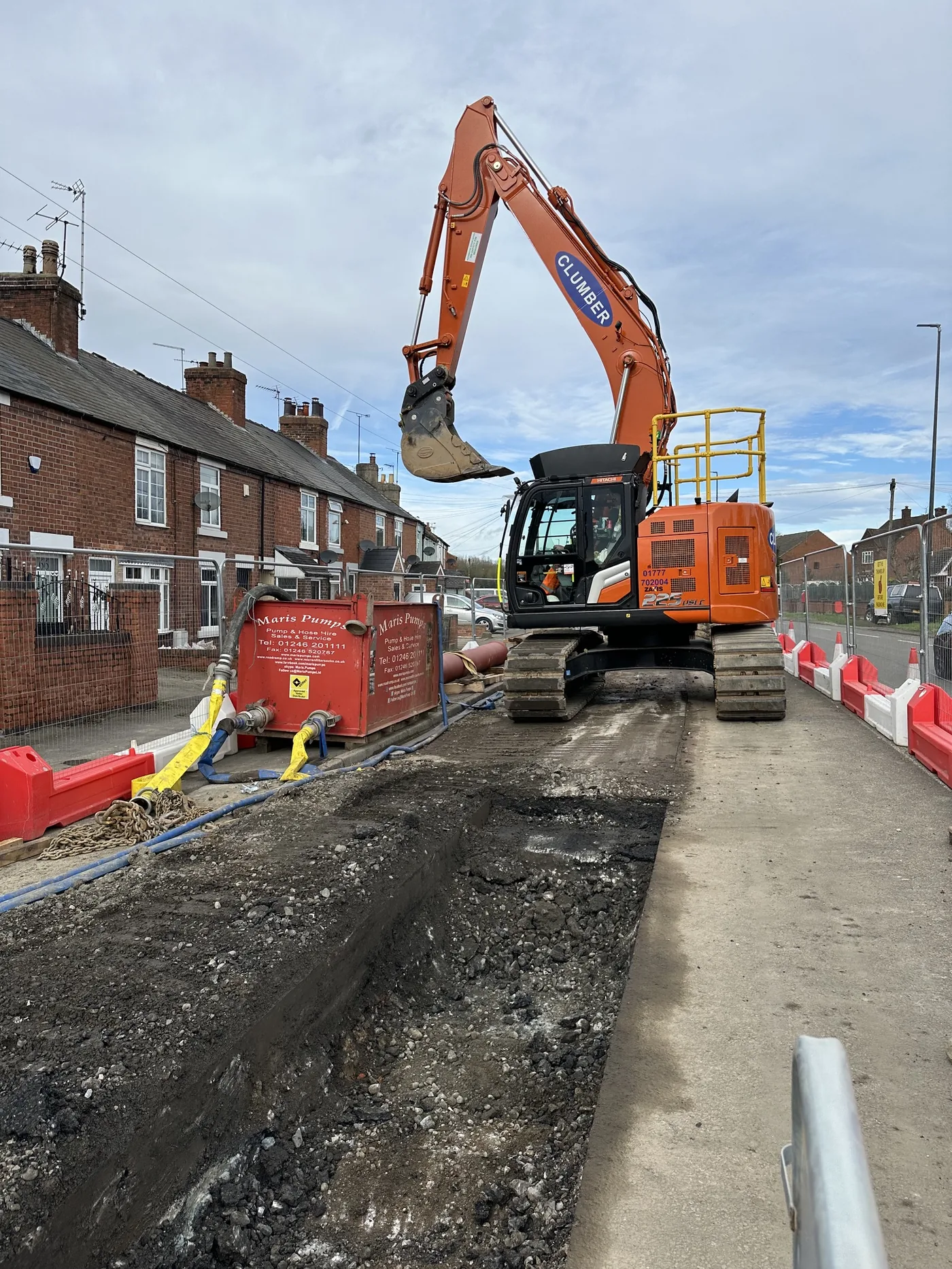 Highway trench excavation for rising main pipework, Derbyshire