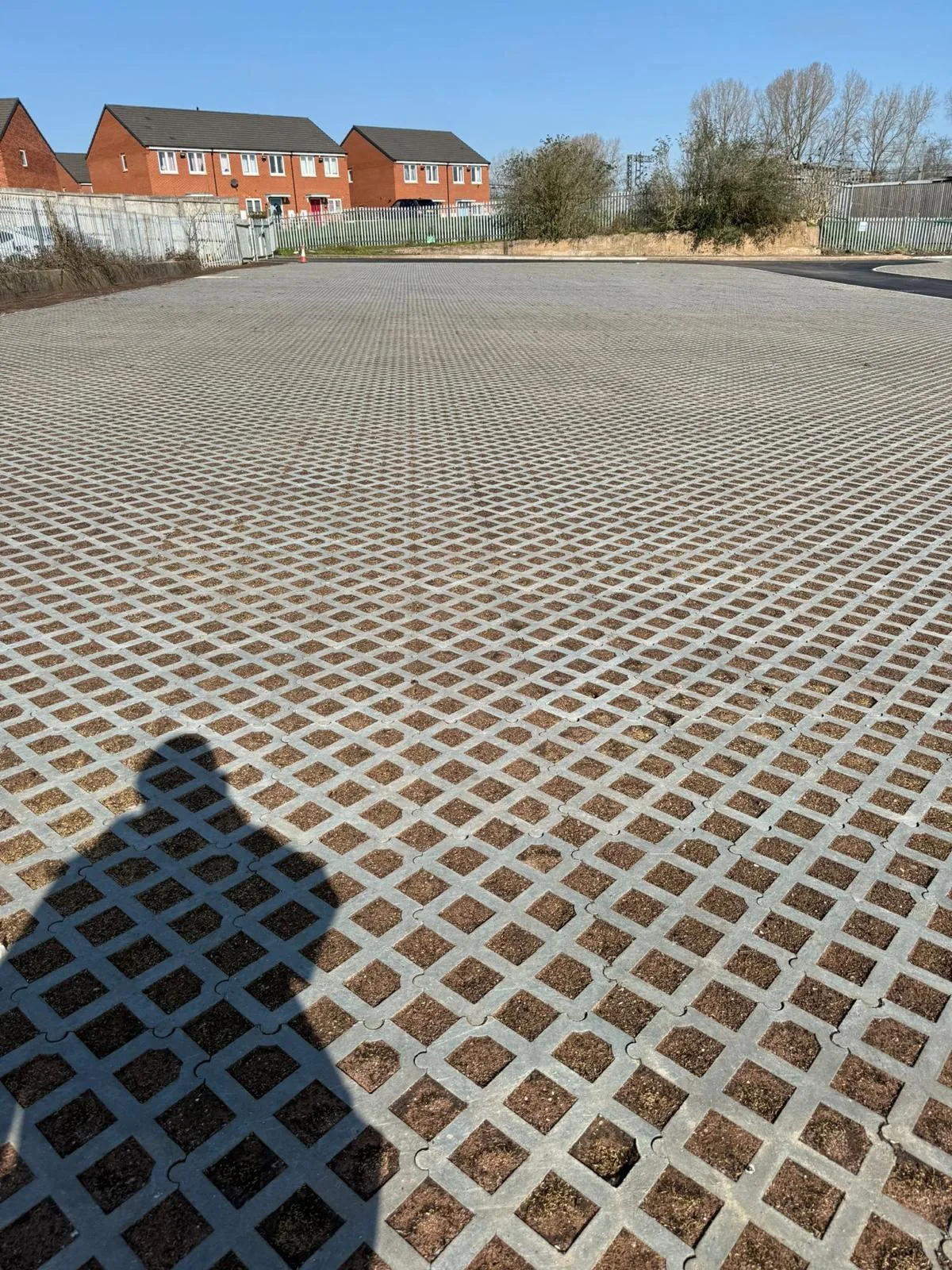 Block paving grass reinforcement grid close-up, Nuneaton STW